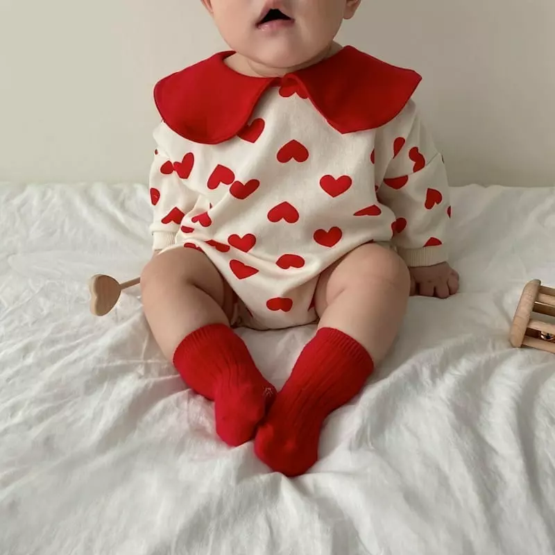 Moran - Korean Baby Fashion - #babygirlfashion - Heart Collar Bodysuit - 9