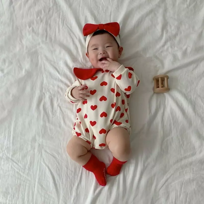 Moran - Korean Baby Fashion - #babylifestyle - Heart Collar Bodysuit - 10