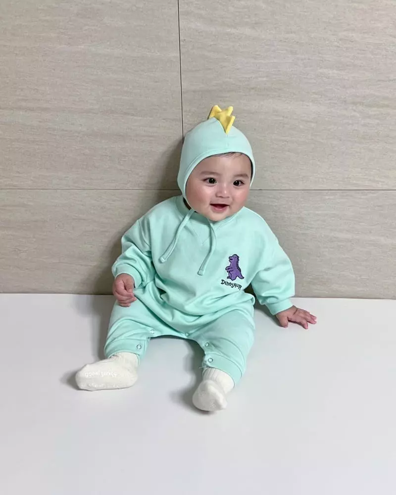 Moran - Korean Baby Fashion - #babyoutfit - Dino Bodysuit with Bonnet - 8