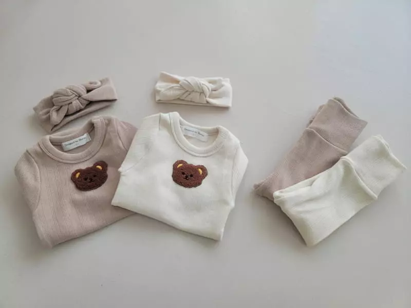 Moran - Korean Baby Fashion - #onlinebabyboutique - Arce Bear Bodysuit Leggings Hairband Set