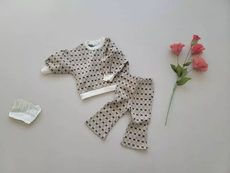 Moran - Korean Children Fashion - #Kfashion4kids - Ribbon Top Bottom Set