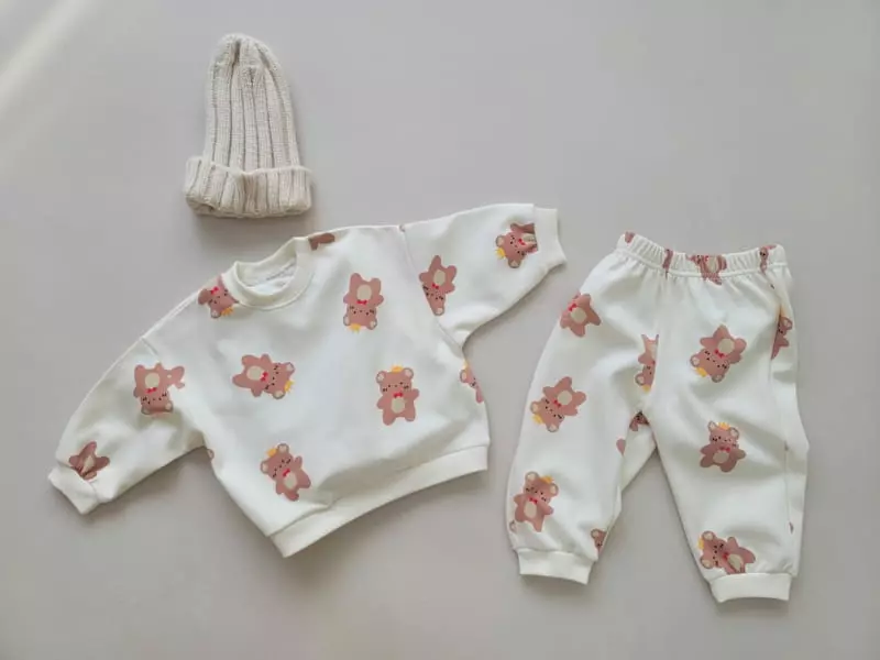 Moran - Korean Children Fashion - #kidsstore - Crown Bear Top Bottom Set