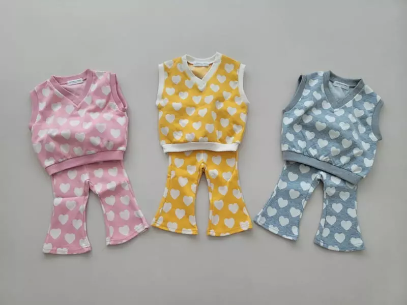 Moran - Korean Children Fashion - #kidzfashiontrend - Heart Top Bottom Set - 2