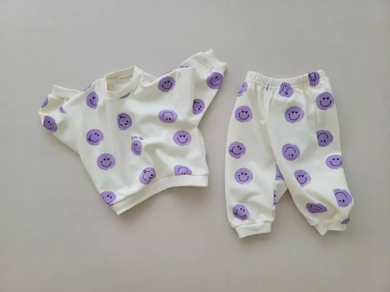 Moran - Korean Children Fashion - #todddlerfashion - Vintage Smile Top Bottom Set - 3
