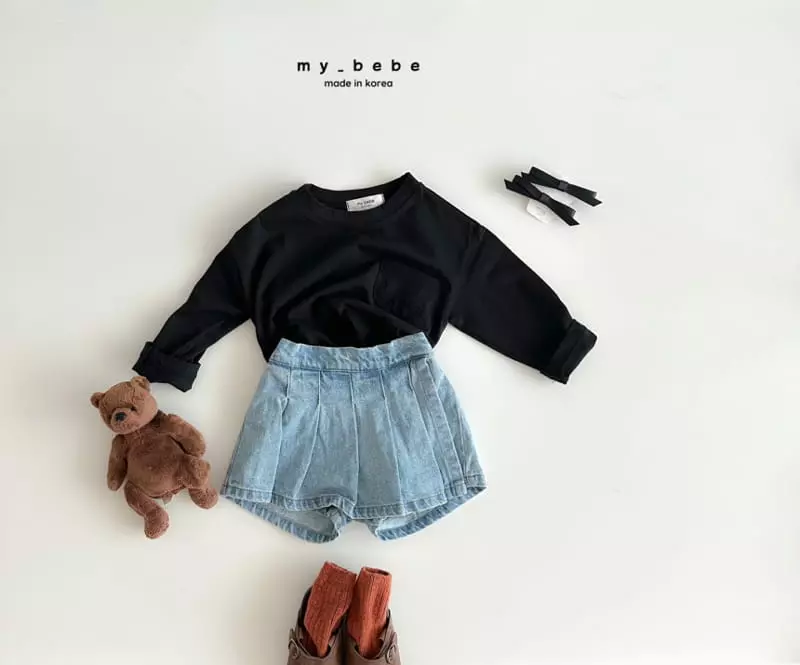 My Bebe - Korean Children Fashion - #childofig - Denim Wrinkle Skirt Pants - 4