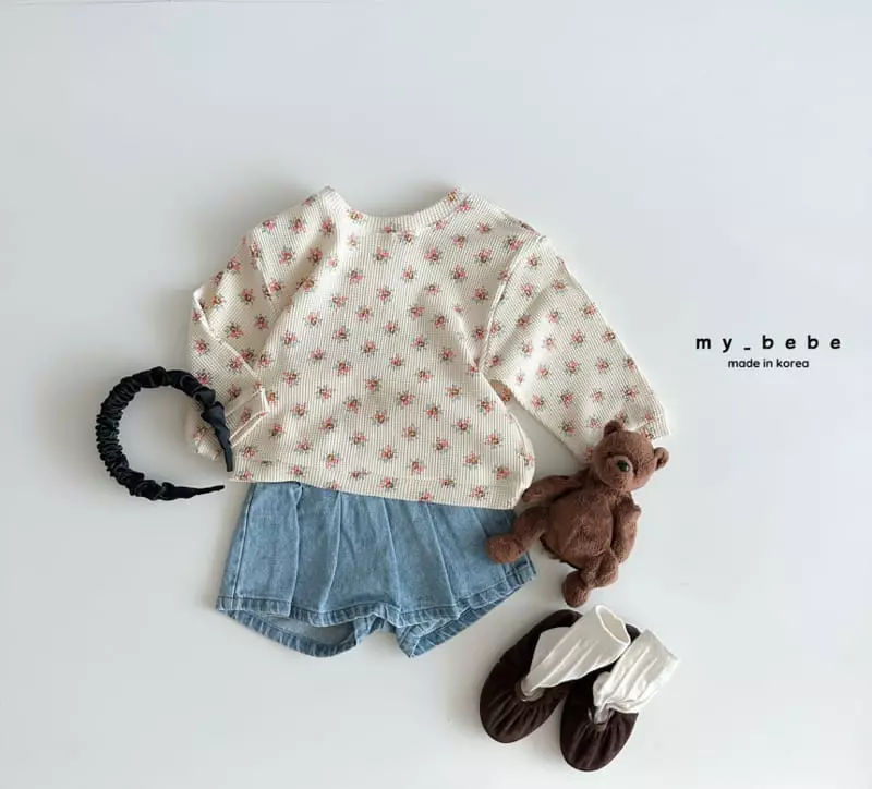 My Bebe - Korean Children Fashion - #childrensboutique - Denim Wrinkle Skirt Pants - 5