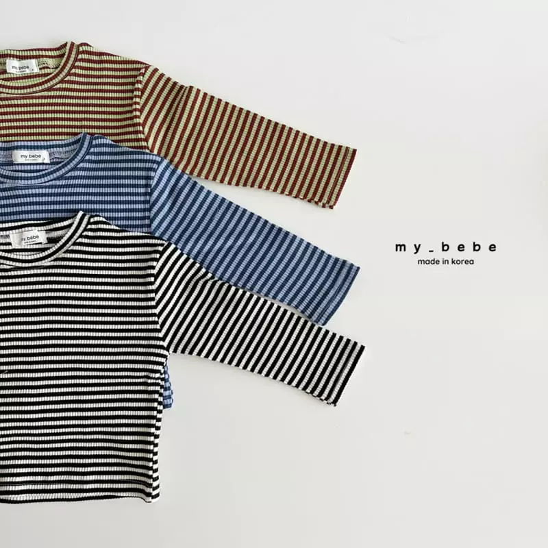 My Bebe - Korean Children Fashion - #littlefashionista - Stripes Rib Tee - 4