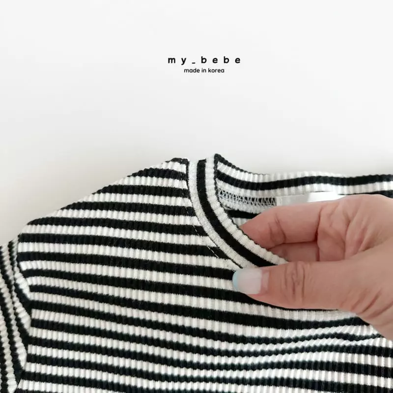 My Bebe - Korean Children Fashion - #prettylittlegirls - Stripes Rib Tee - 6
