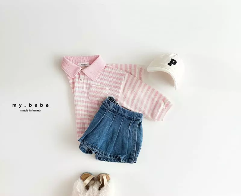 My Bebe - Korean Children Fashion - #toddlerclothing - Waffle Collar Tee - 12