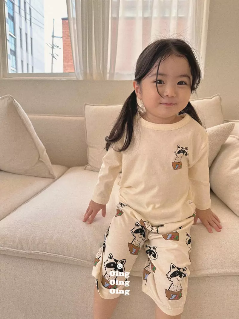 Oing - Korean Children Fashion - #todddlerfashion - Racoon Top Bottom Set - 5