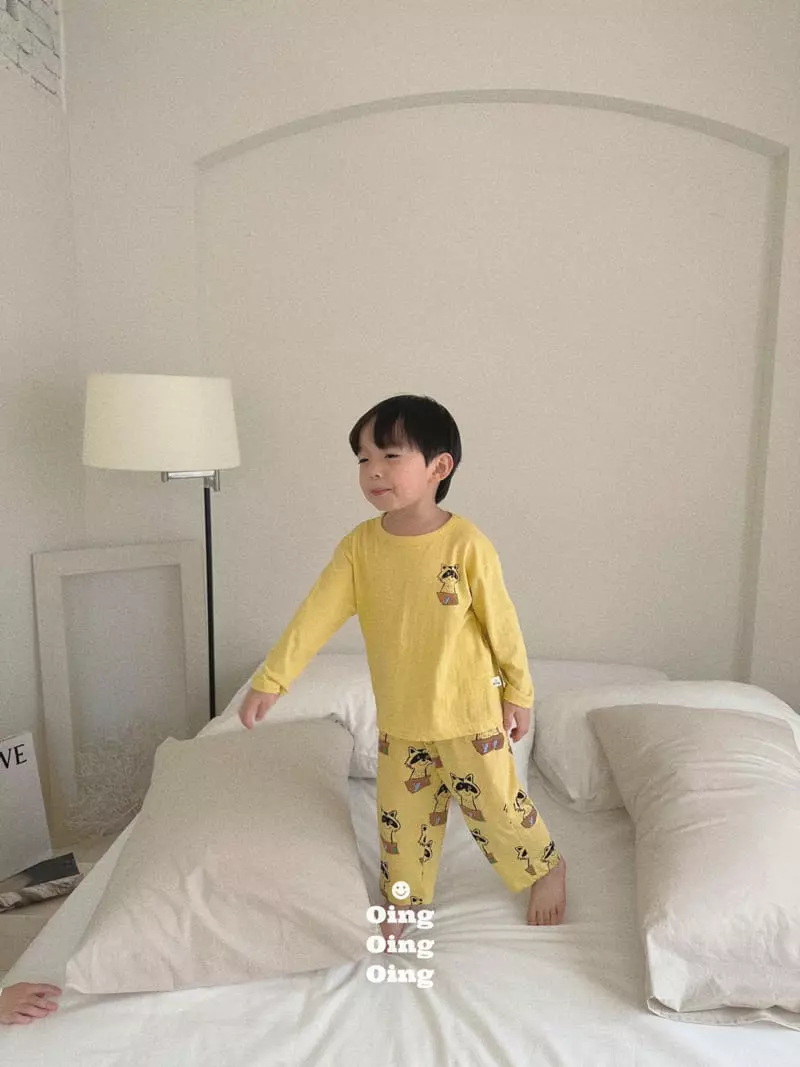 Oing - Korean Children Fashion - #toddlerclothing - Racoon Top Bottom Set - 6