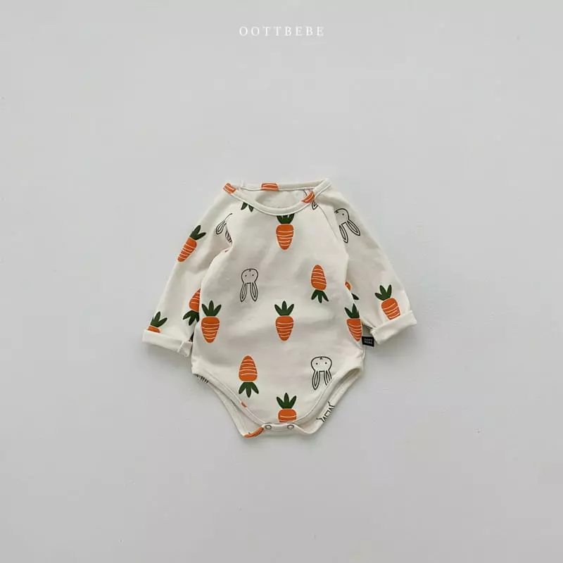 Oott Bebe - Korean Baby Fashion - #babyclothing - Vegetable Short Sleeves Carrot Bodysuit Set - 2