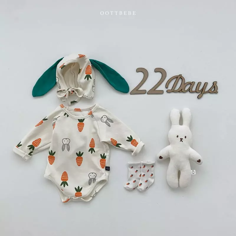 Oott Bebe - Korean Baby Fashion - #babyclothing - Vegetable Long Sleeves Carrot Bodysuit Set