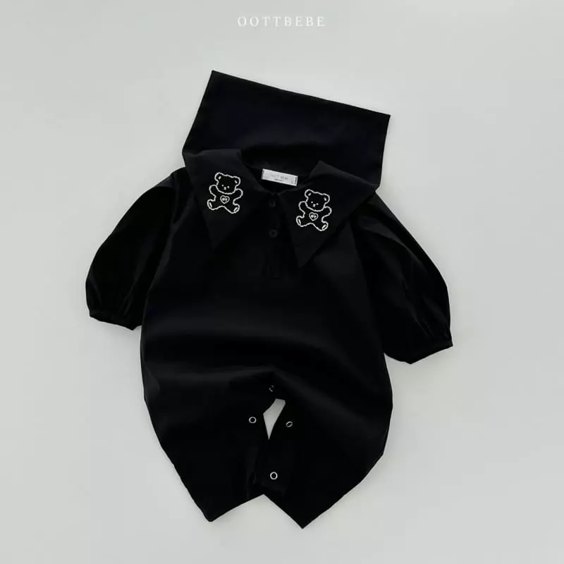 Oott Bebe - Korean Baby Fashion - #babyoutfit - Heart Bear Collar Jumpsuit - 3