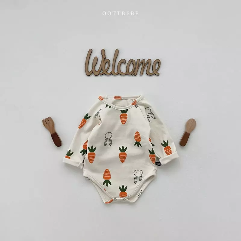 Oott Bebe - Korean Baby Fashion - #onlinebabyboutique - Vegetable Long Sleeves Carrot Bodysuit Set - 11