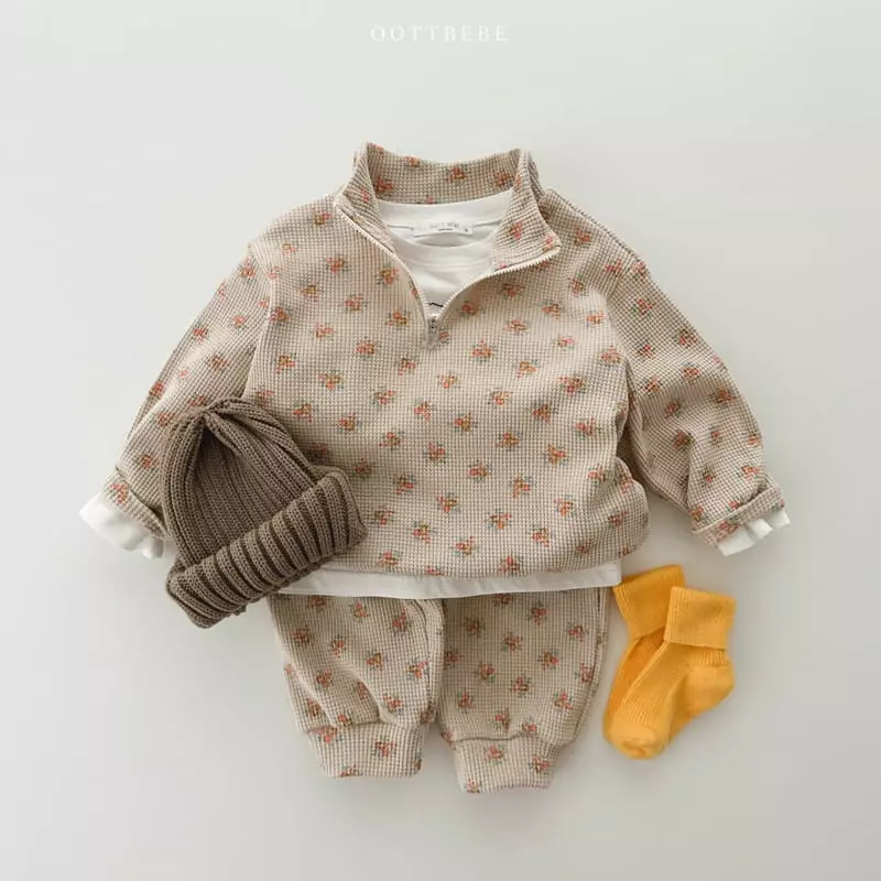 Oott Bebe - Korean Children Fashion - #magicofchildhood - Small Flower Anorak Top Bottom Set - 2