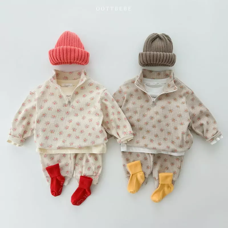 Oott Bebe - Korean Children Fashion - #minifashionista - Small Flower Anorak Top Bottom Set - 3