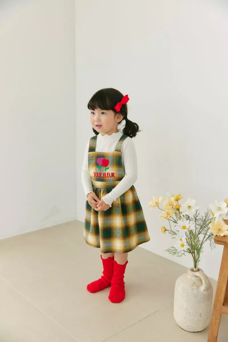 Orange Mom - Korean Children Fashion - #prettylittlegirls - Check Dungarees One-piece - 10