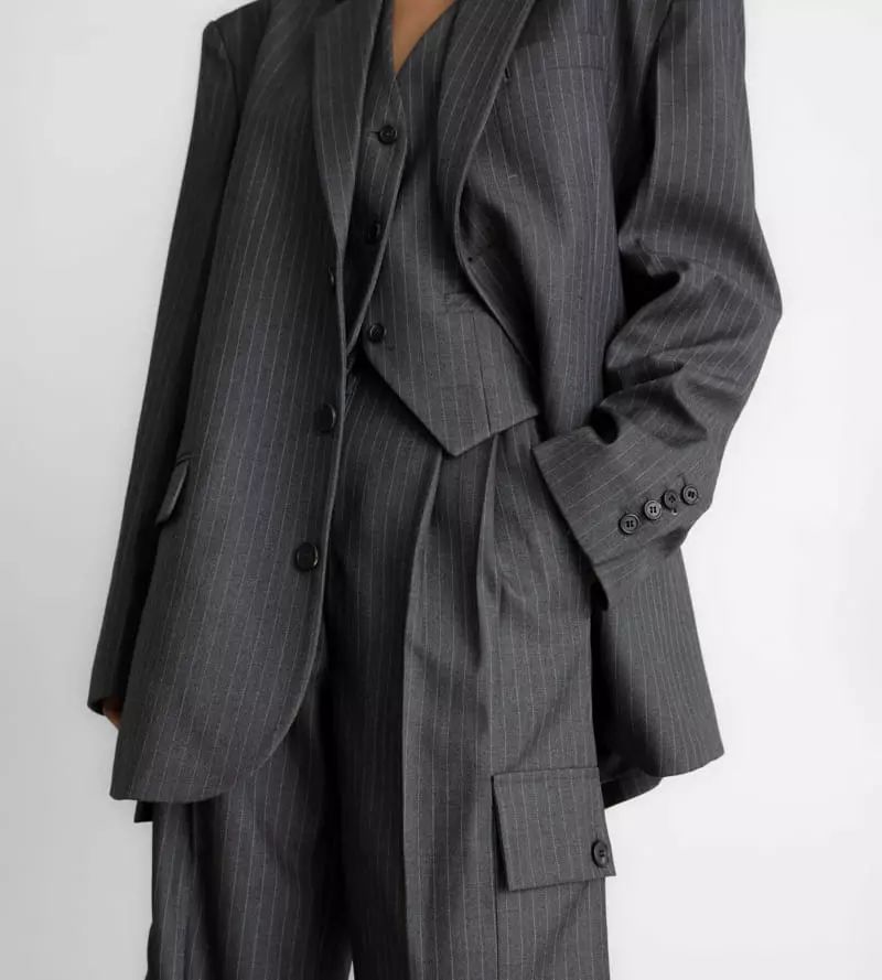 Paper Moon - Korean Women Fashion - #momslook - pin striped tailored single blazer - 7