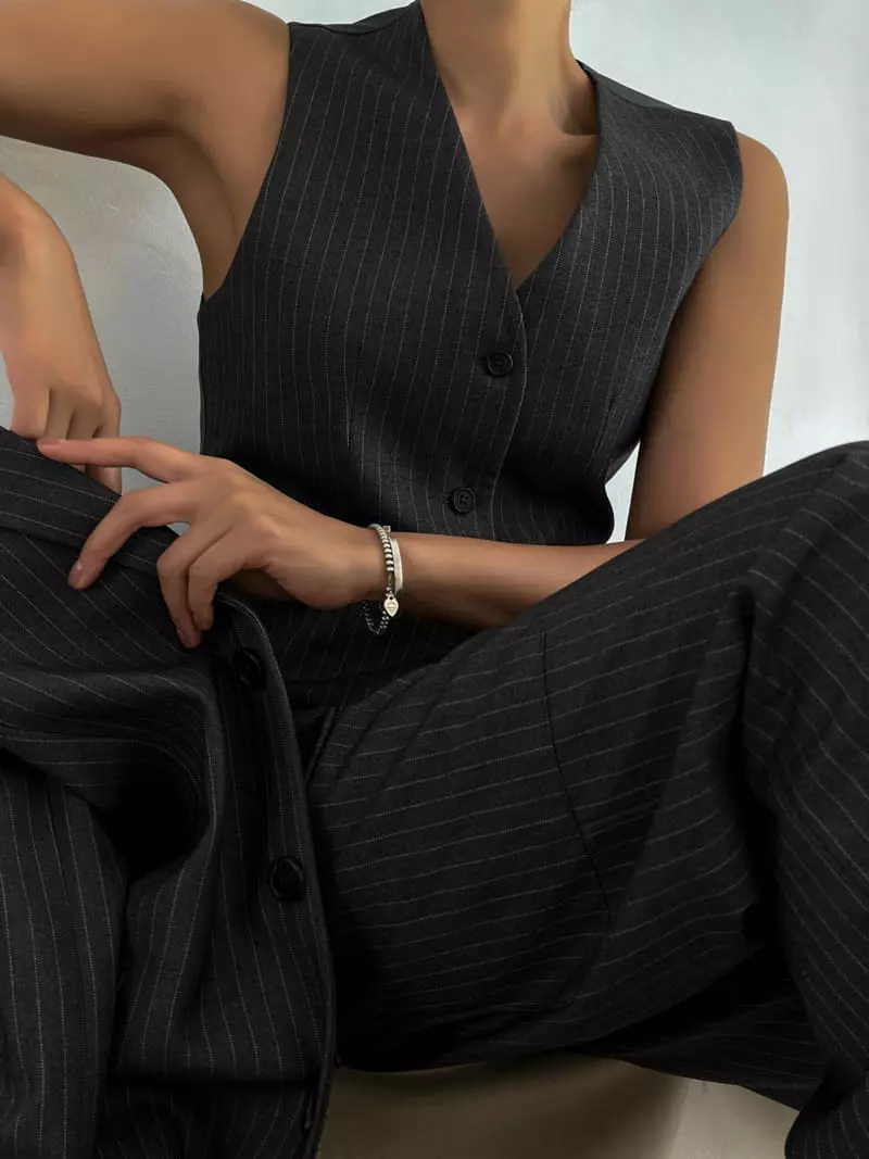 Paper Moon - Korean Women Fashion - #momslook - pin striped tailored vest - 10