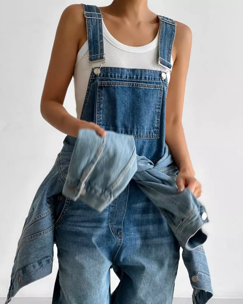 Paper Moon - Korean Women Fashion - #momslook - classic blue jeans denim overalls - 2