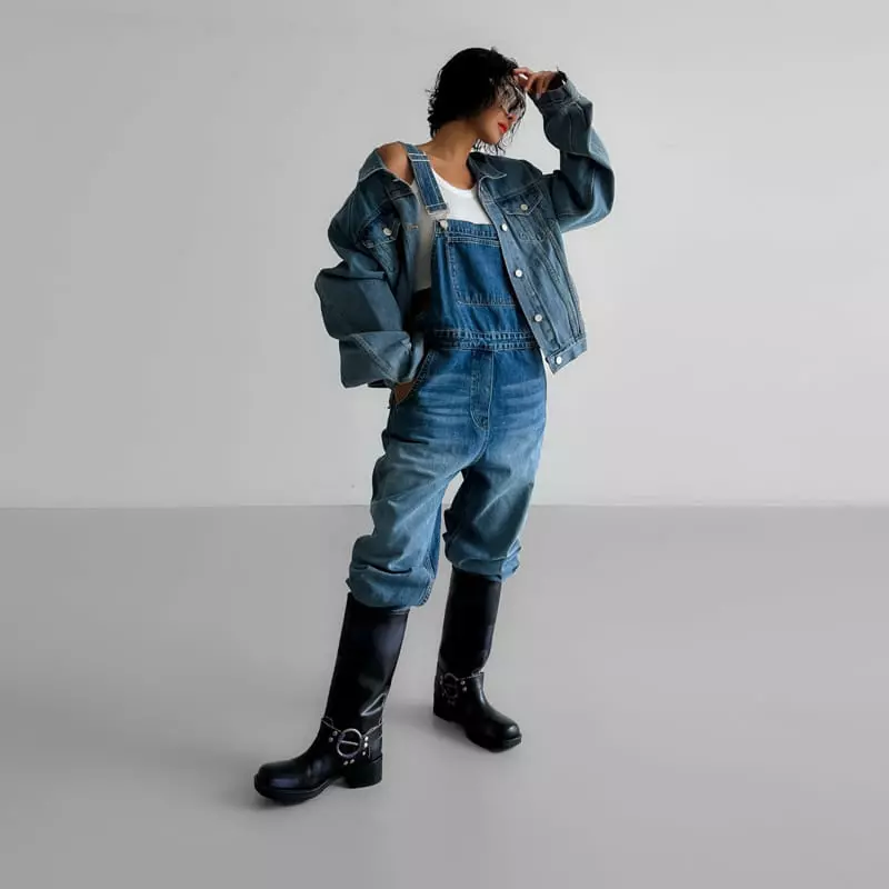 Paper Moon - Korean Women Fashion - #womensfashion - classic blue jeans denim overalls - 4