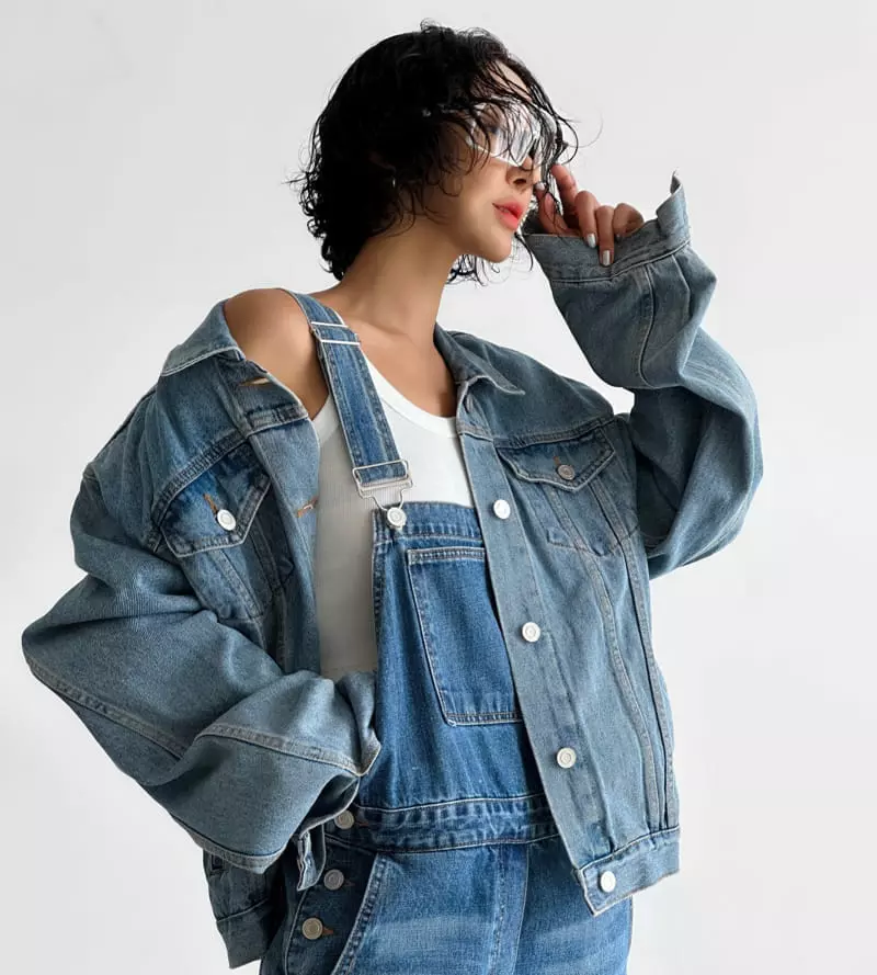 Paper Moon - Korean Women Fashion - #momslook - classic blue jeans denim overalls - 6