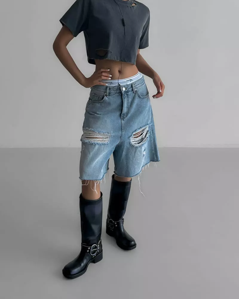 Paper Moon - Korean Women Fashion - #momslook - cropped pigment cutted detail Tee - 10