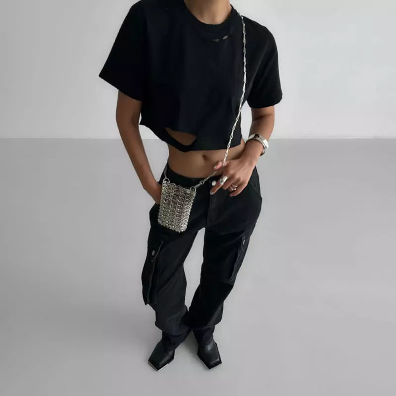 Paper Moon - Korean Women Fashion - #momslook - cropped pigment cutted detail Tee - 12