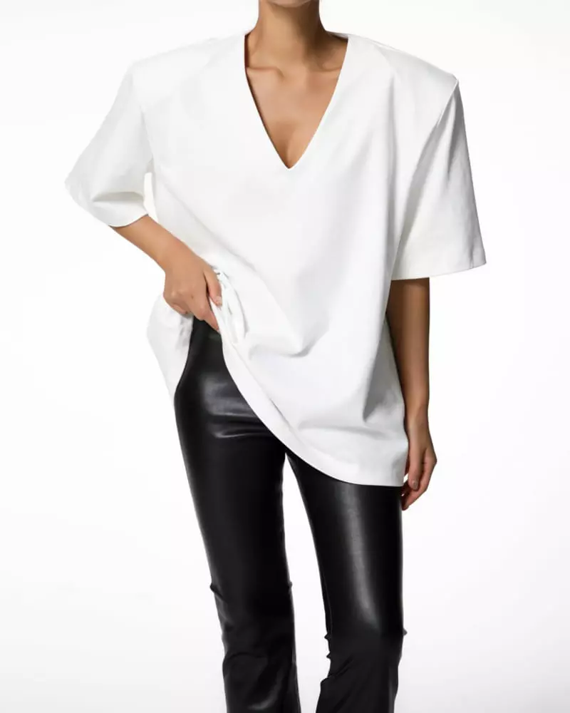 Paper Moon - Korean Women Fashion - #momslook - maxi shoulder padded deep Tee - 2