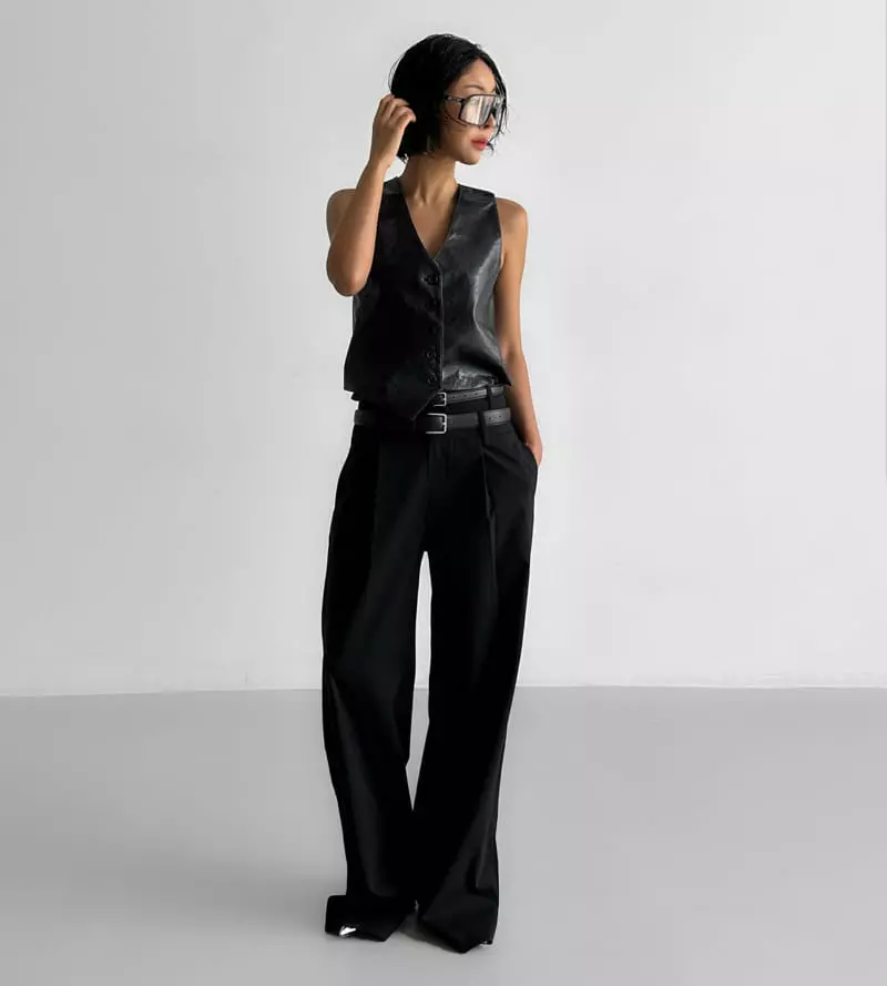 Paper Moon - Korean Women Fashion - #momslook - double waisted pin - tuck wide trousers