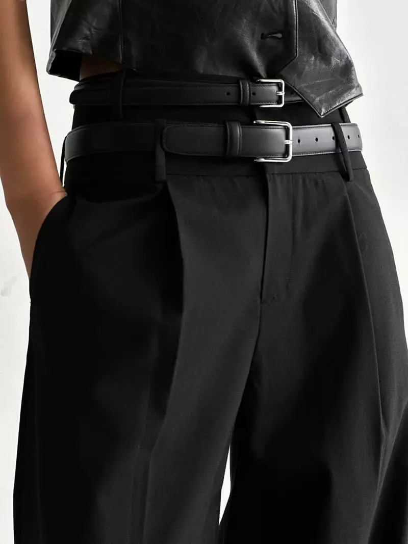 Paper Moon - Korean Women Fashion - #momslook - double waisted pin - tuck wide trousers - 5