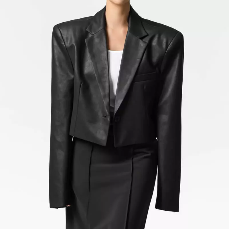 Paper Moon - Korean Women Fashion - #momslook - cropped vintage leather blazer jacket - 11