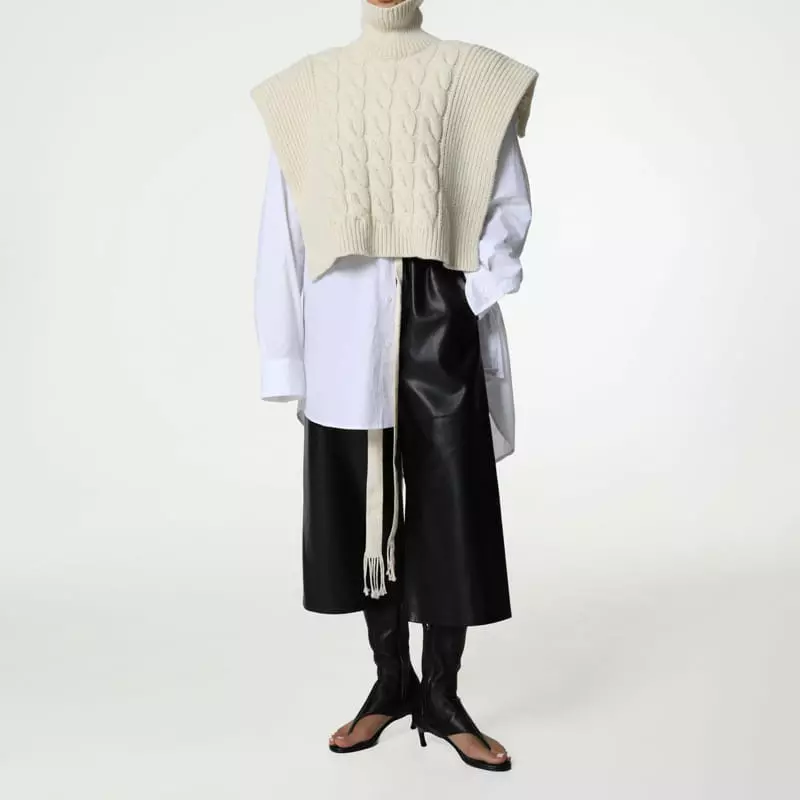 Paper Moon - Korean Women Fashion - #romanticstyle - twisted chunky detail turtleneck knit cape top