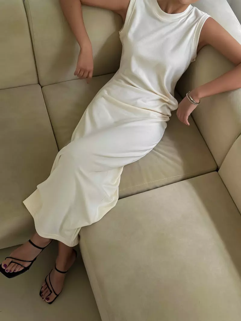 Paper Moon - Korean Women Fashion - #thatsdarling - unbalanced draped detail sleeveless maxi dress - 2