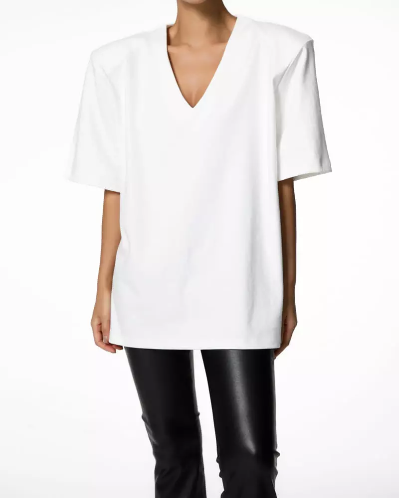 Paper Moon - Korean Women Fashion - #womensfashion - maxi shoulder padded deep Tee