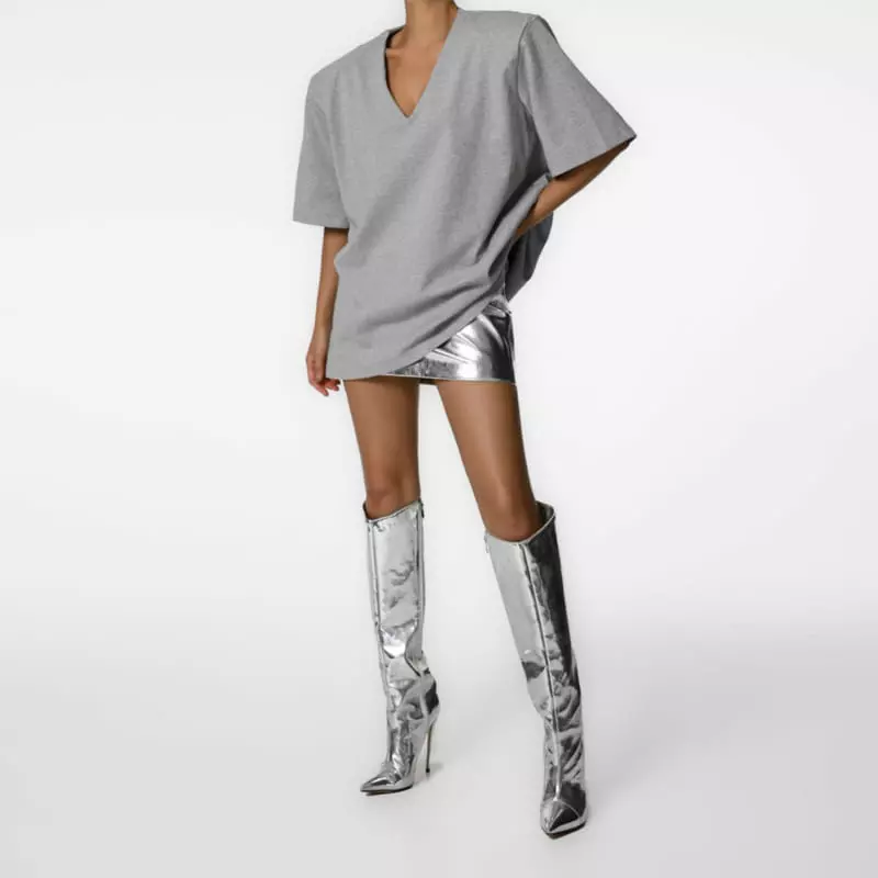 Paper Moon - Korean Women Fashion - #womensfashion - maxi shoulder padded deep Tee - 5