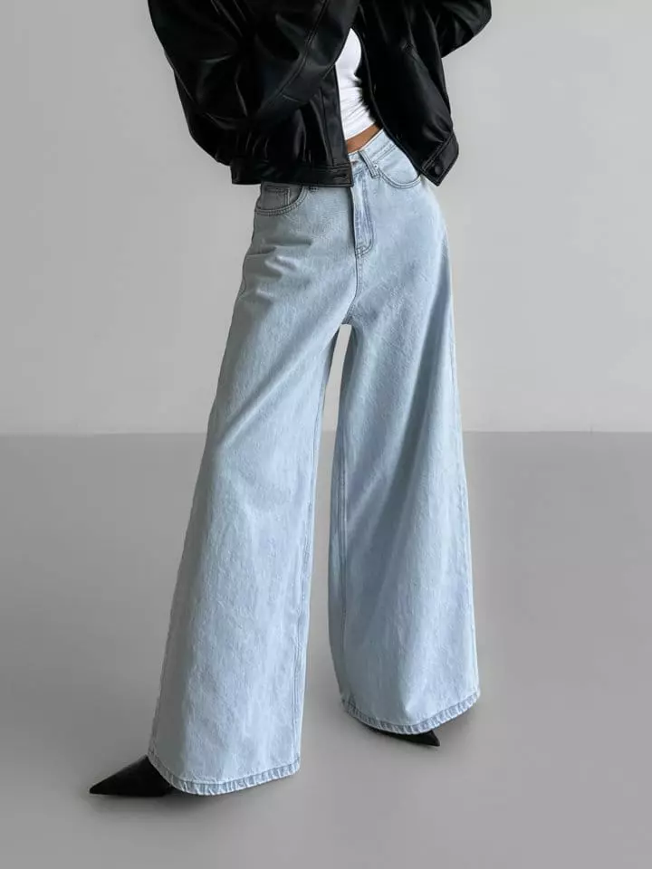 Paper Moon - Korean Women Fashion - #womensfashion - iced blue wide leg flared denim jeans