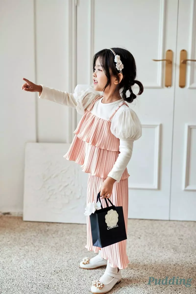Pudding - Korean Children Fashion - #fashionkids - Wrinkle Top Bottom Set - 2