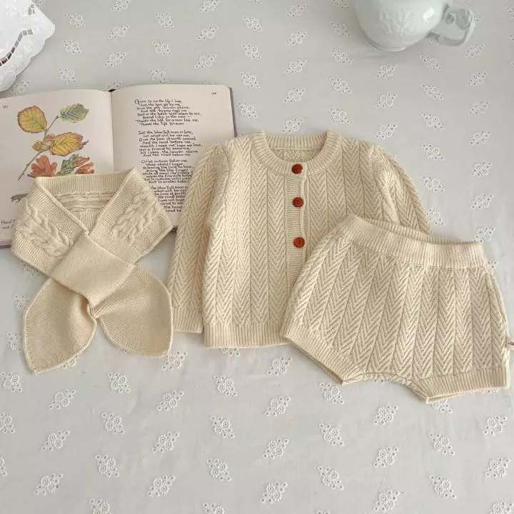 Reve Kid - Korean Baby Fashion - #babyoutfit - Lia Top Bottom Muffler Set - 2