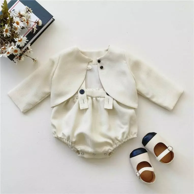 Reve Kid - Korean Baby Fashion - #onlinebabyshop - Cream Cardigan Set