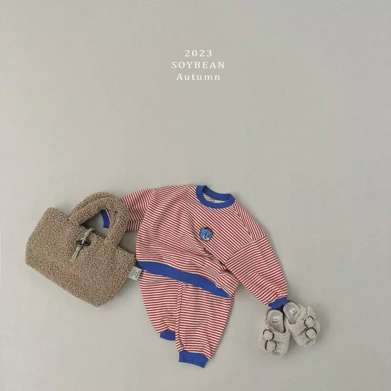 Soybean - Korean Children Fashion - #childofig - Beart Stripes Top Bottom Set - 3
