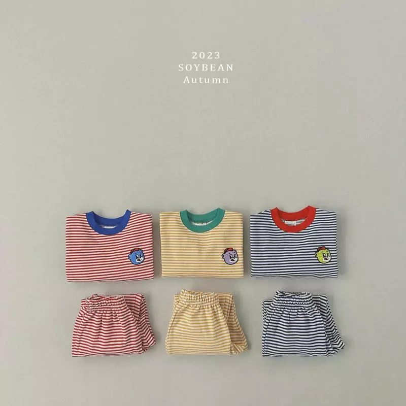 Soybean - Korean Children Fashion - #designkidswear - Beart Stripes Top Bottom Set - 5