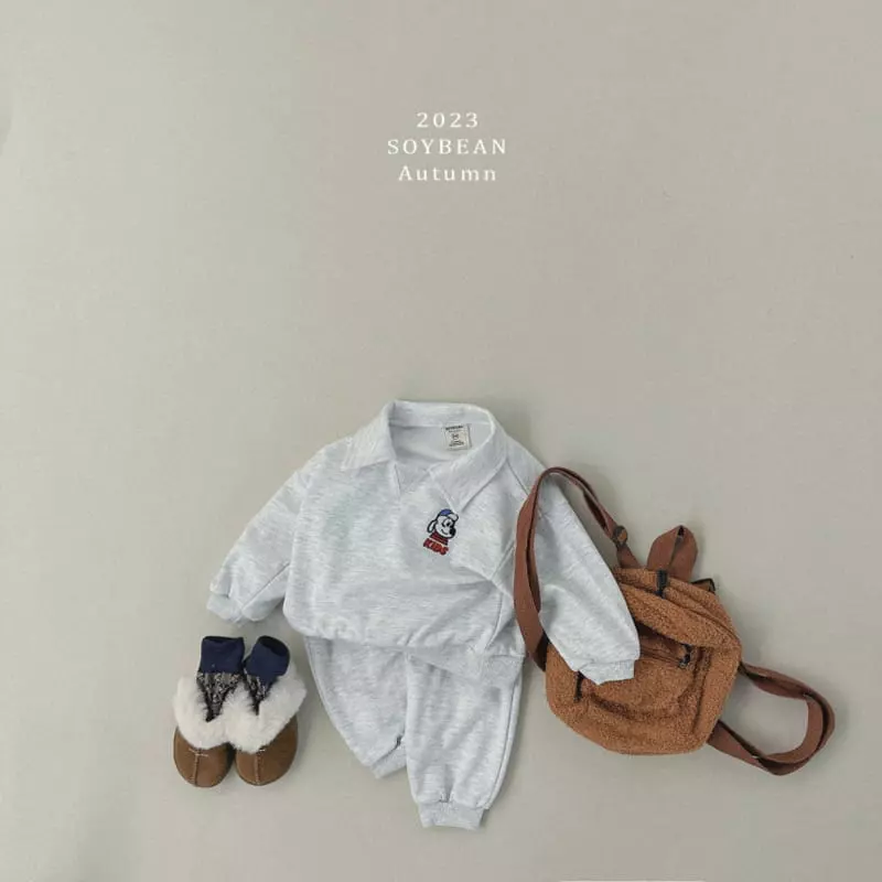 Soybean - Korean Children Fashion - #kidsshorts - Kid Collar Top Bottom Set - 2