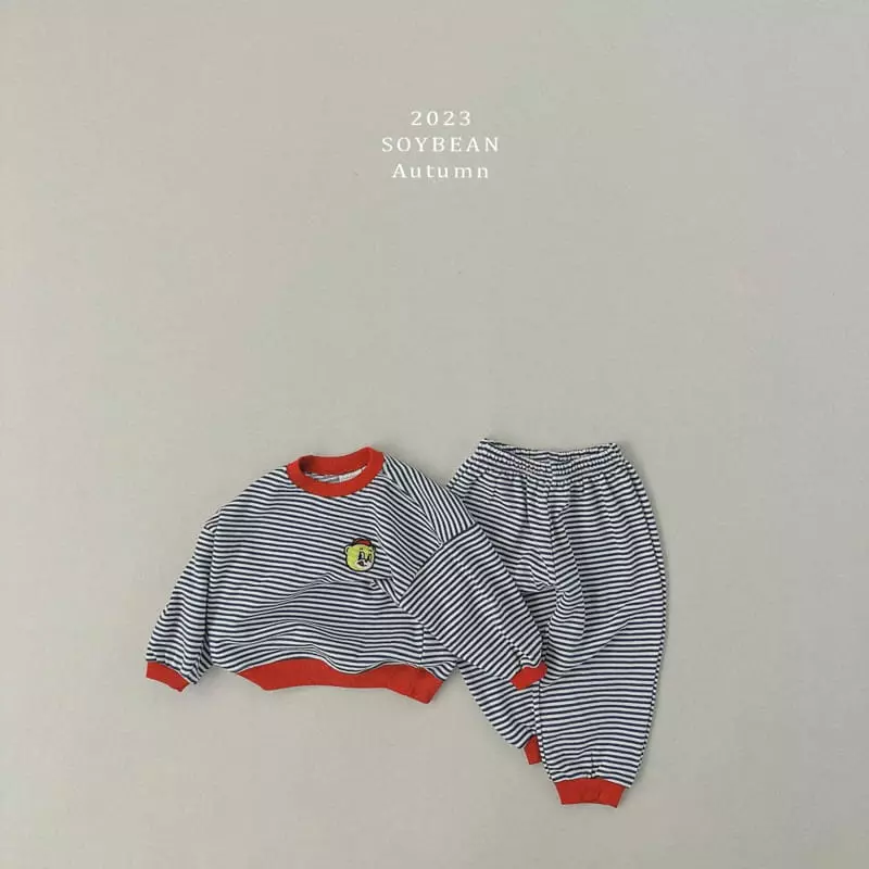 Soybean - Korean Children Fashion - #kidsshorts - Beart Stripes Top Bottom Set - 8