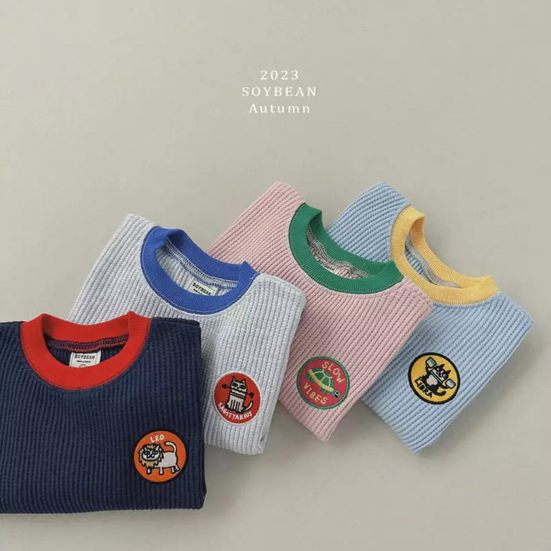 Soybean - Korean Children Fashion - #kidsstore - Waffle Patch Top Bottom Set - 12