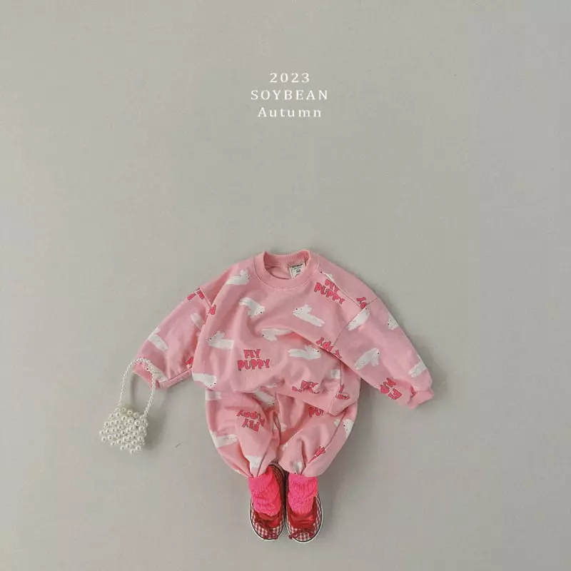 Soybean - Korean Children Fashion - #kidzfashiontrend - Fly Puppy Top Bottom Set - 3