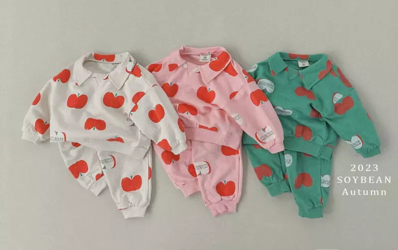 Soybean - Korean Children Fashion - #magicofchildhood - Collar Apple Top Bottom Set - 8