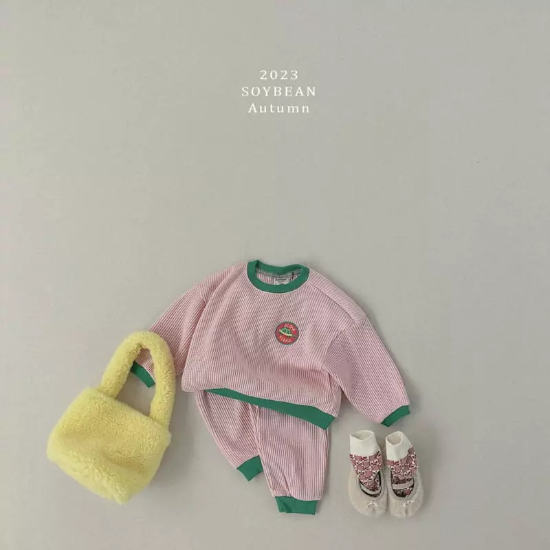 Soybean - Korean Children Fashion - #minifashionista - Waffle Patch Top Bottom Set - 3