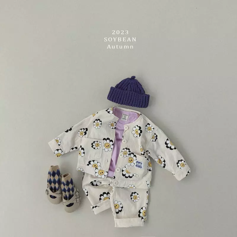 Soybean - Korean Children Fashion - #minifashionista - Flower Smile Top Bottom Set - 2